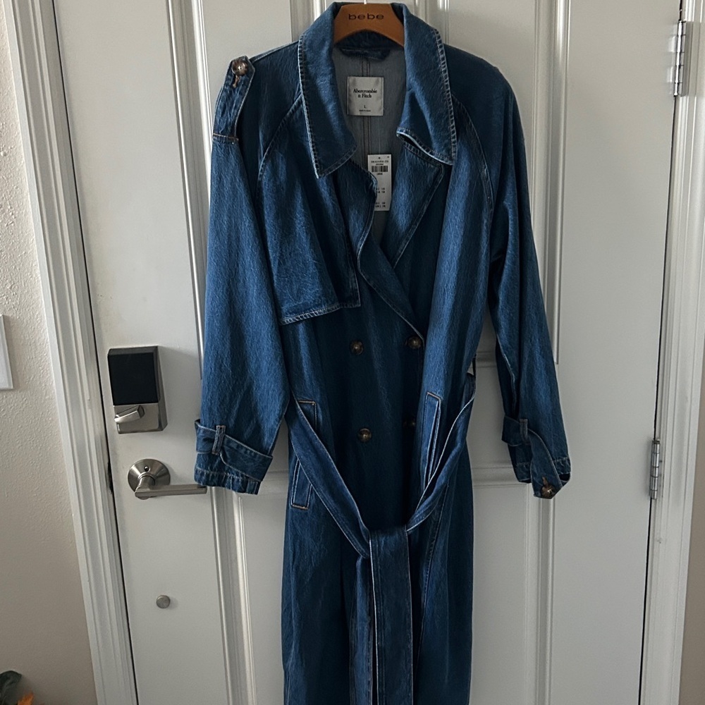 Abercrombie & Fitch Blue Denim Trench Coat - Picture 3 of 11